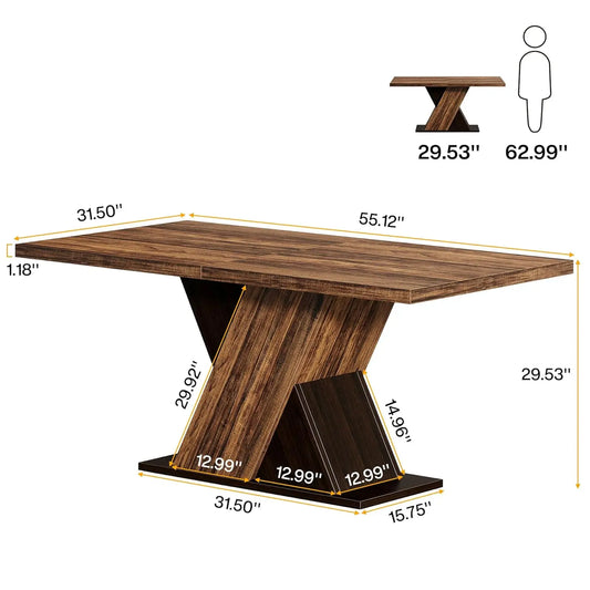 55-Inch Farmhouse Wood Dining Table for 4, Rectangle Rustic Brown Kitchen Dining Room Table