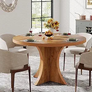 .24-Inch Farmhouse Kitchen Table, Wood Dining Table with Pedestal Base, Small Dinner Table
