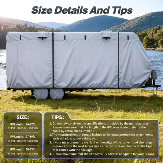 7 Layers Waterproof Camper Cover with Tongue Jack Cover, Windproof Travel Trailer Cover with Gutter Cover, Fit for 27-30ft
