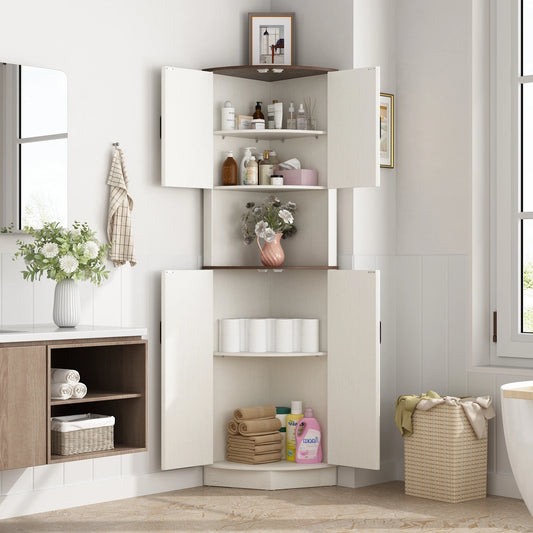 Bathroom Storage Tall Corner Cabinet with Barn Doors, 67"and Adjustable Shelf