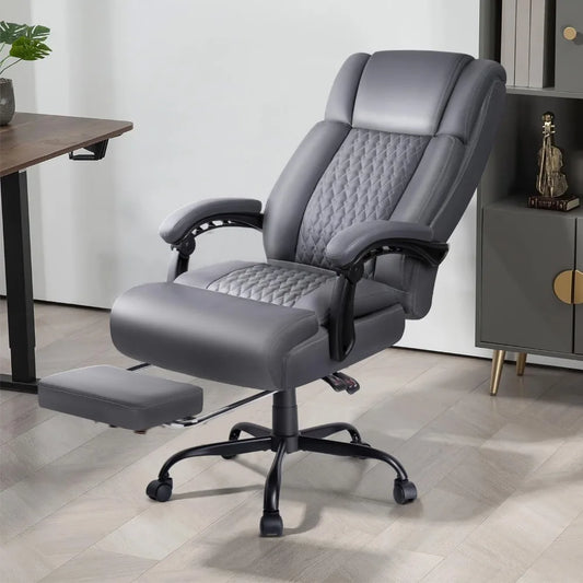 Big and Tall Office Chair with Foot Rest 400lbs, Heavy Duty Executive Leather Office Chair for Heavy People, Comfy High Back