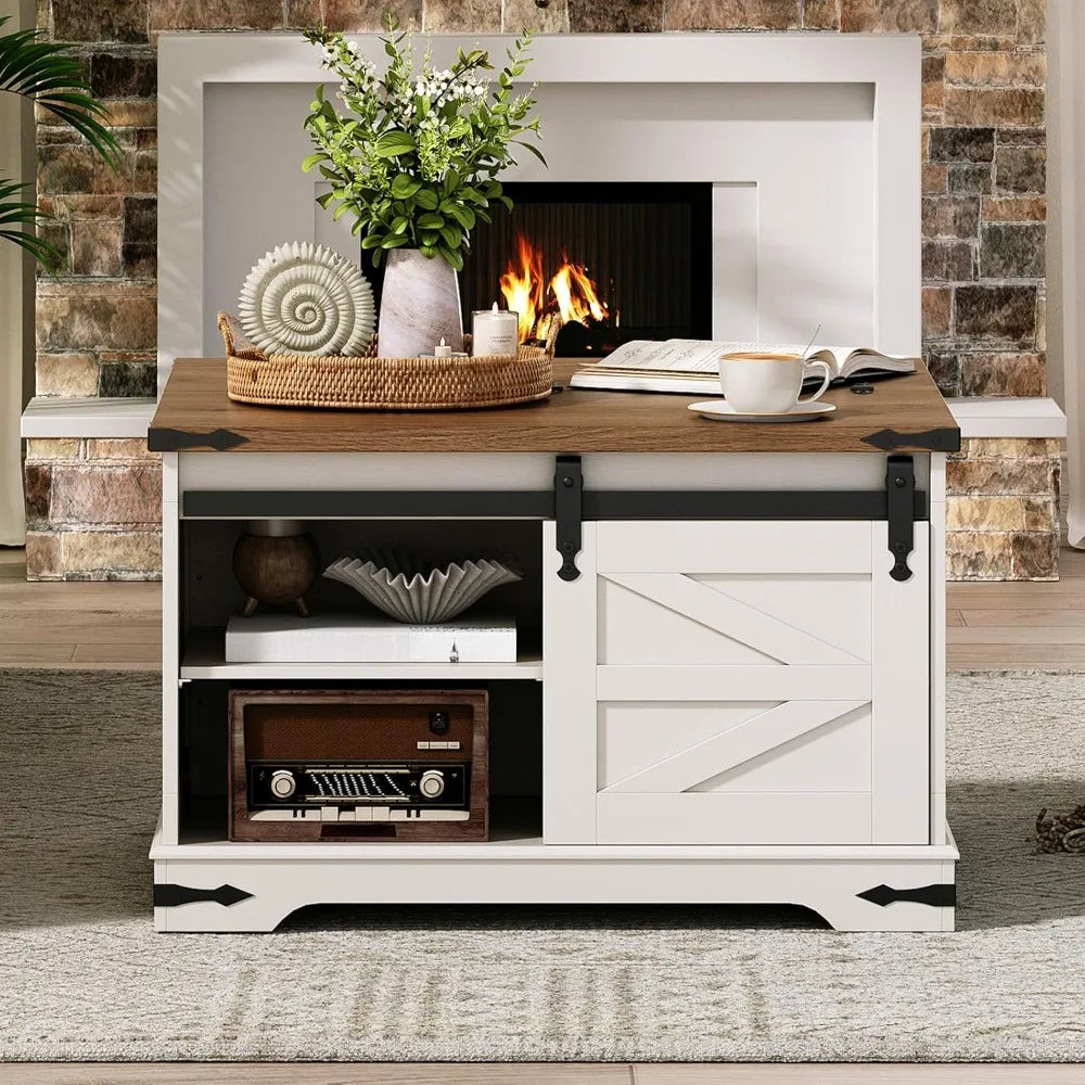 Large, Square, White, Farmhouse Coffee Table with Lift-Top Storage