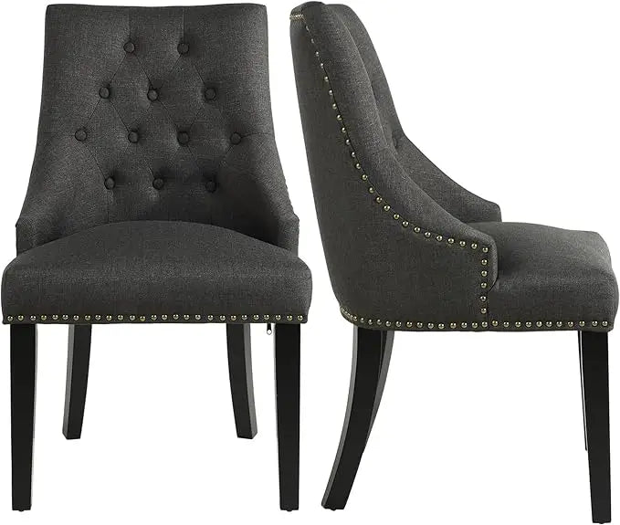 Dining Chair Beige Fabric Leisure Padded Ring Chair, Nailed Trim, Set of 2