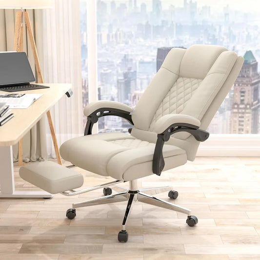 Massage Executive Office Chair with Footrest, Big and Tall Office Chair, Ergonomic High Back Leather Computer Chair with Adjus
