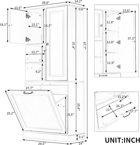 68" Tall Tilt-Out Laundry Hamper Cabinet with Adjustable Shelf, Freestanding Storage for Bathroom, Kitchen, Living Room