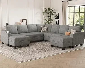 Sectional Sofa Couch with Storage, U Shape Convertible Corner Couches for Living Room Dark Grey Couch