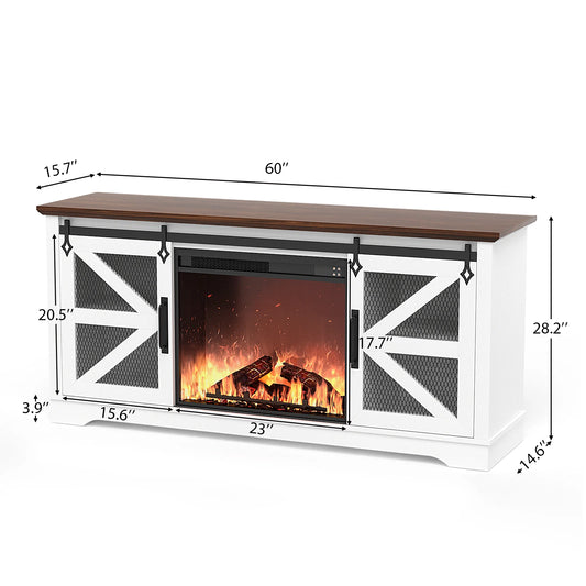 TV Stand 60’’ with Fireplace ,Farmhouse Entertainment Center w/26’’ Electric Fireplace