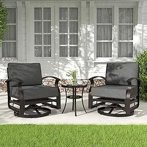 3 Pieces Patio Furniture Set, Outdoor Aluminum Swivel Gliders , Rocking Chairs with Tempered Glass Side Table