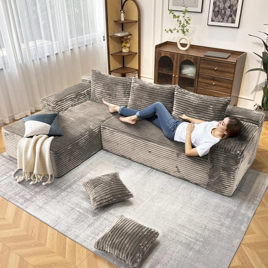 104" L-Shape Sofa Couch with Chaise , Faux Rabbit Fur Sectional Couch