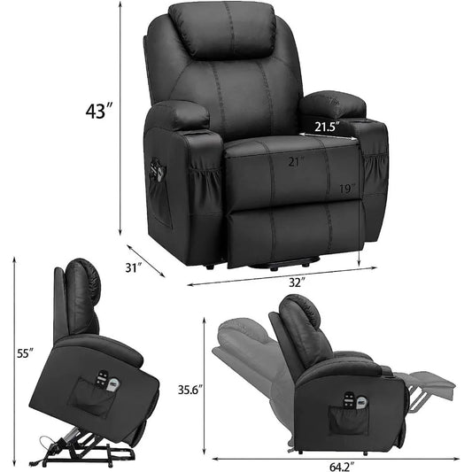 Power Lift Recliner Chair with Vibration Massage for Elderly Ergonomic Lounge Chair with Cup Holder