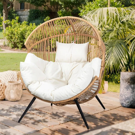 Outdoor Wicker Chair Egg Rattan Chair with Cushion, Oversized Patio Lounge Chair for Outdoor, Indoor, Balcony