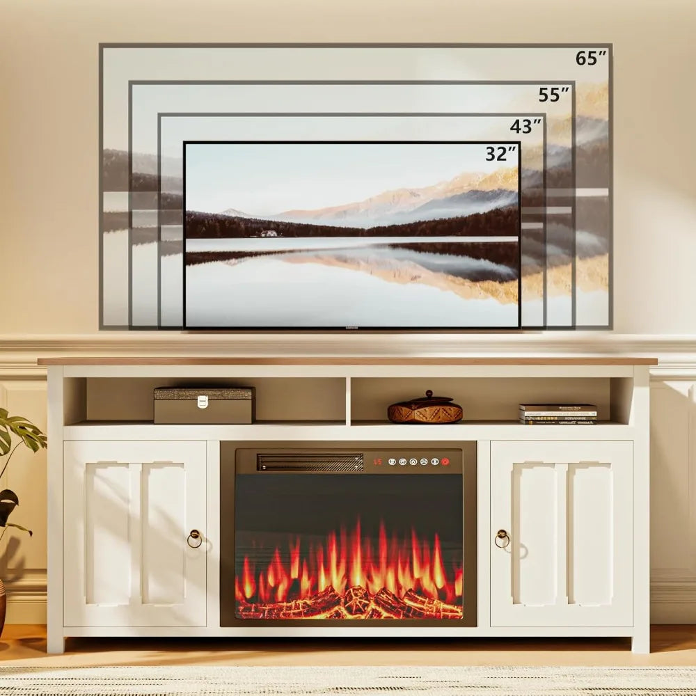 Fireplace TV Stand with 23''Fireplace, Wooden Modern Entertainment Center, Media TV Console