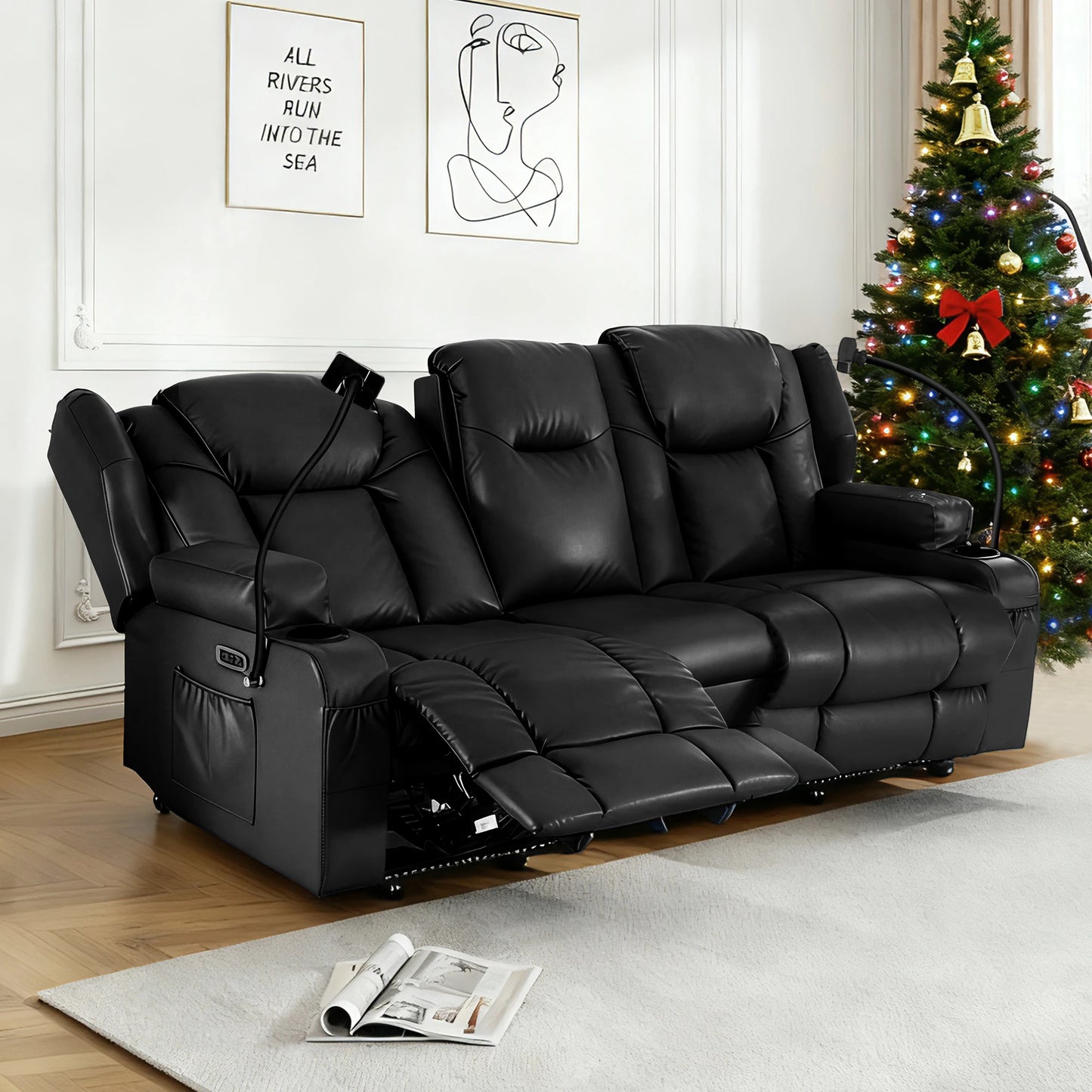 Loveseat Electric Recliner Sofa for Seniors, Massage & Heat,Dual Motor,350LBS Capacity,Cat-Claw Leather,For Living Room