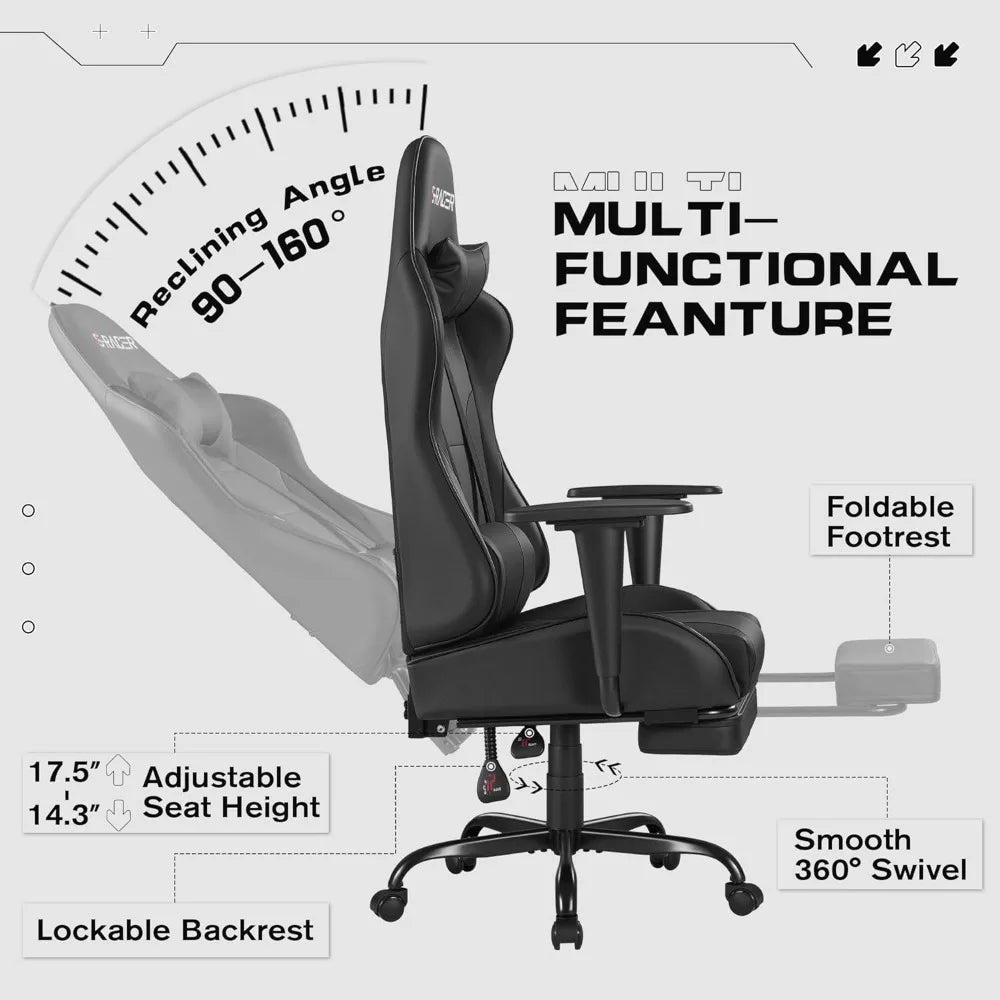 Gaming , Computer Chair with Footrest and Massage Lumbar Support, Height Adjustable