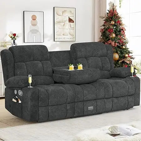 Loveseat, Recliner Sofa, Flip Middle Backrest Design, with Storage Drawer, USB Ports & Cup Holders, Manual C