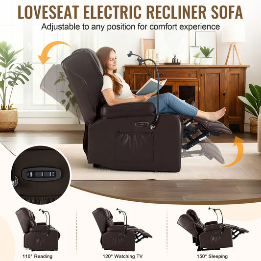 Loveseat Electric Recliner Sofa for Seniors, Massage & Heat,Dual Motor,350LBS Capacity,Cat-Claw Leather,For Living Room