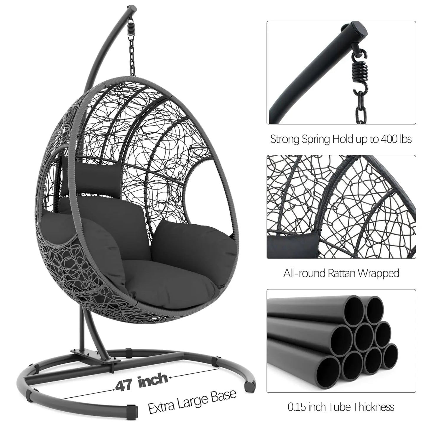 Oversized, Hanging Egg Chair Set 2 Outdoor Indoor Wicke,r Swing 400lbs for Patio Garden Balcony