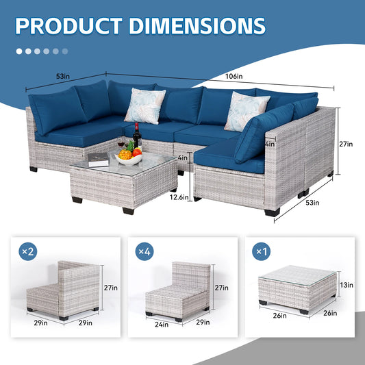 Outdoor Patio Furniture, 7 Piece Outdoor Sectional Sofa , Rattan Wicker Patio Conversation Sets with Thick Cushions