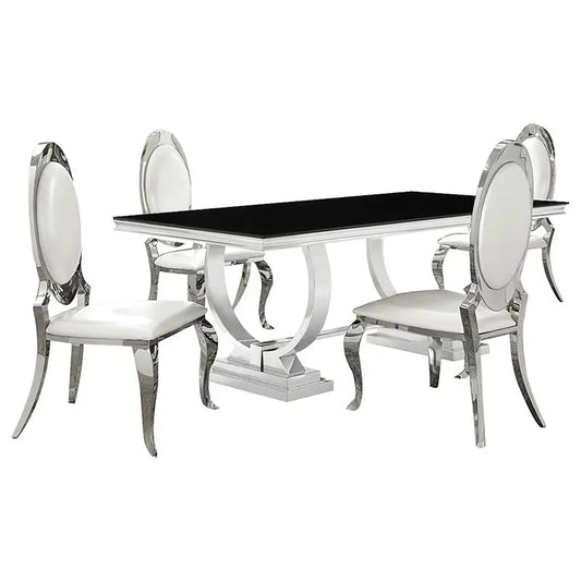Creamy White and Chrome 5-Piece Dining Set