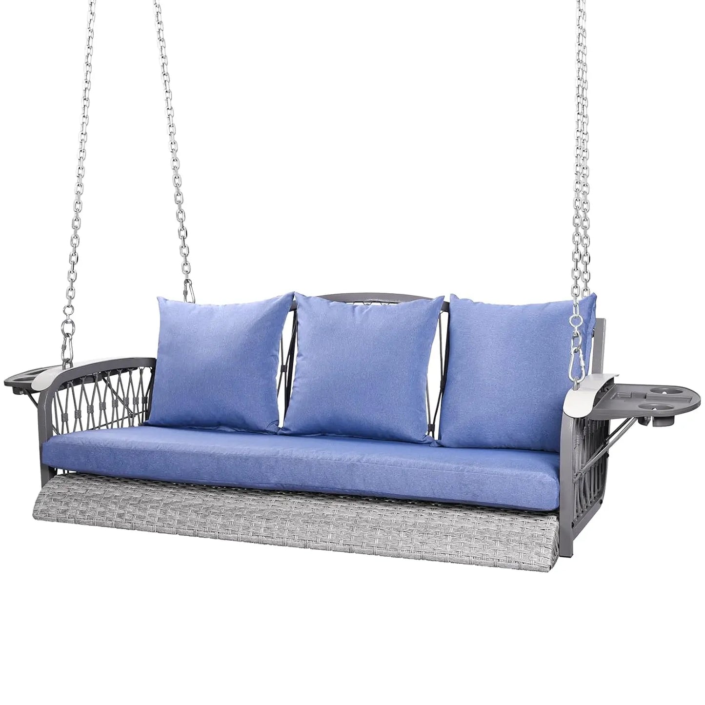 Wicker Porch Swing Heavy Duty 900 LBS 3-Seat Outdoor Patio Swing Chair with Cushions & 8.9ft Chains Outdoor Hanging,