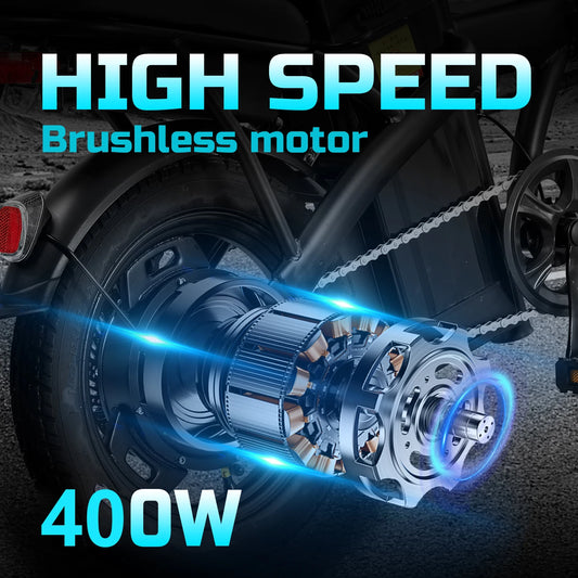 14inch Road Tires, Electric with Basket 48V 400W Folding bike, Carbon Steel Lightweight Foldable Adult Brushless