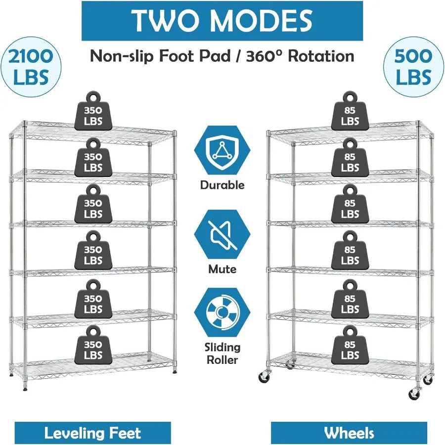 6 Tier Height Adjustable Metal Wire Storage Shelves 18 D x 48 W x 82 Rack Shelving