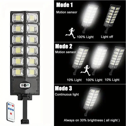 LED Ultra-Bright, Solar Street Light, Wide Angle Motion Sensor, Remote Control, Energy-Efficient, Waterproof
