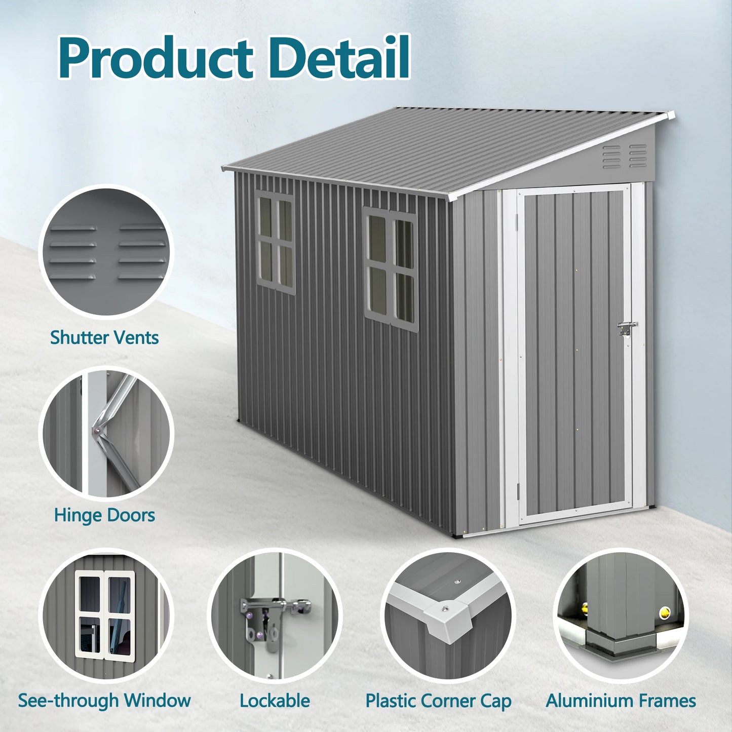 4x10 FT Galvanized Steel Outdoor Shed – Weatherproof Lockable Storage w/Sloping Roof & Window