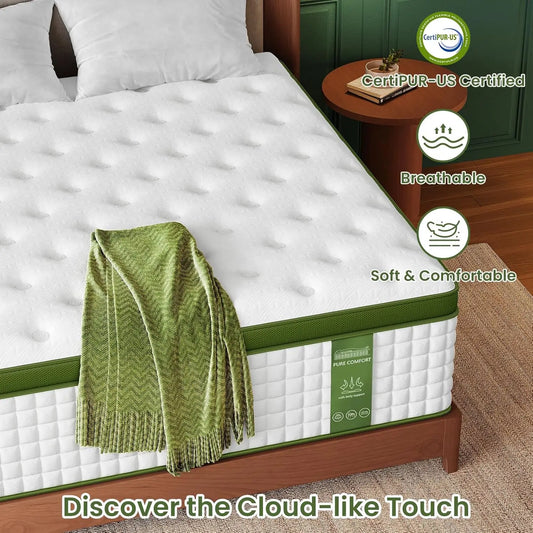 12'' Full/King/Queen Size Mattress, Hybrid Mattress, Gel Memory Foam & Pocket Springs for Pressure Relief & Support
