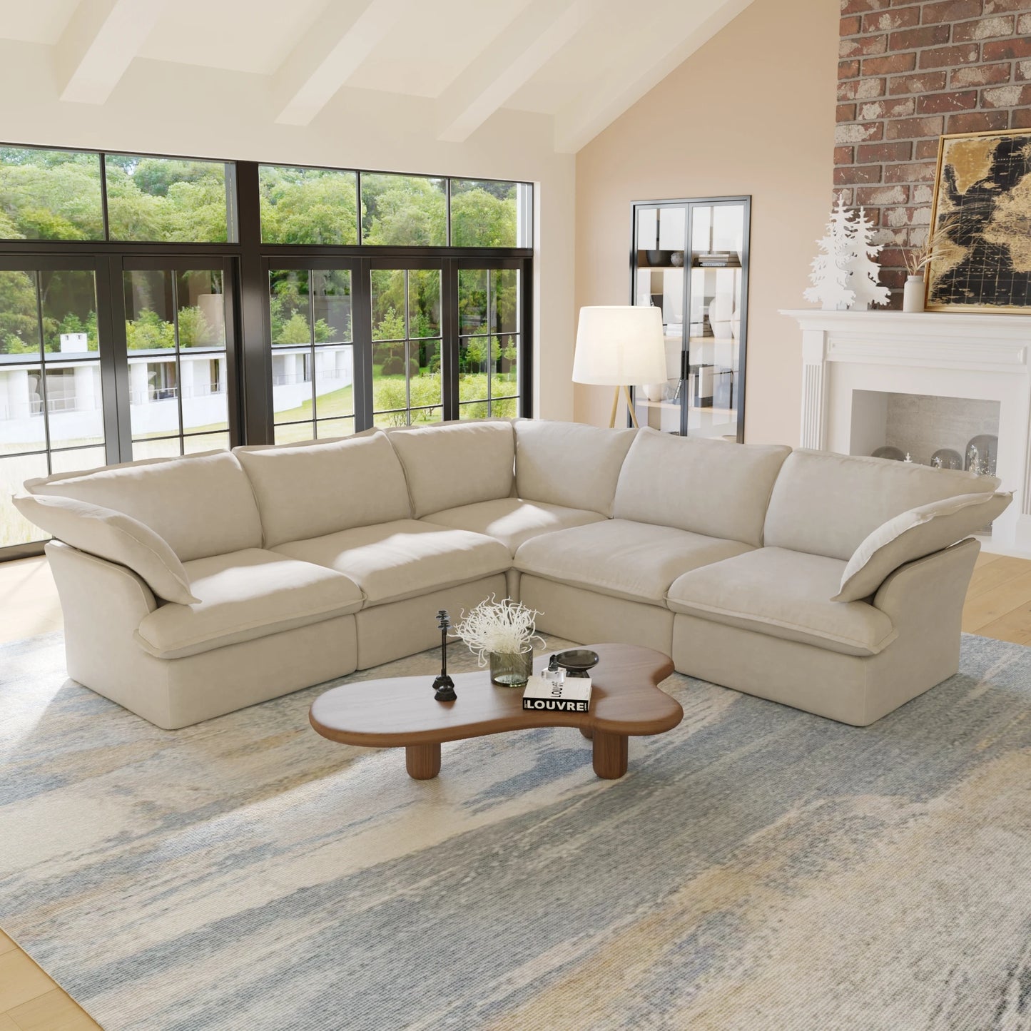 L Shape Corner Sectional Couch, Down Fill Convertible Modular Sectional Sofas for Living Room
