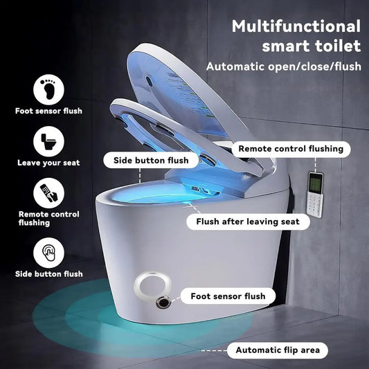 Toilet with Built-in Bidet, Tankless , Instant Warm Water Sprayer and Dryer, Heated Seat toilet with Lights