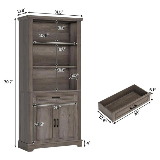 Farmhouse Bookshelves and Bookcases with Doors and Drawer, Bookshelf with Storage