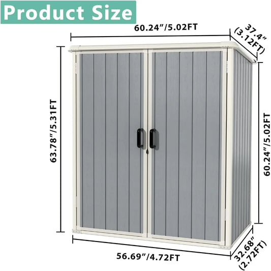 5 X 3 FT Outdoor Storage Resin Shed with Floor and Lockable Door, Shed for Bike, Garbage Can, Tool, Accessories