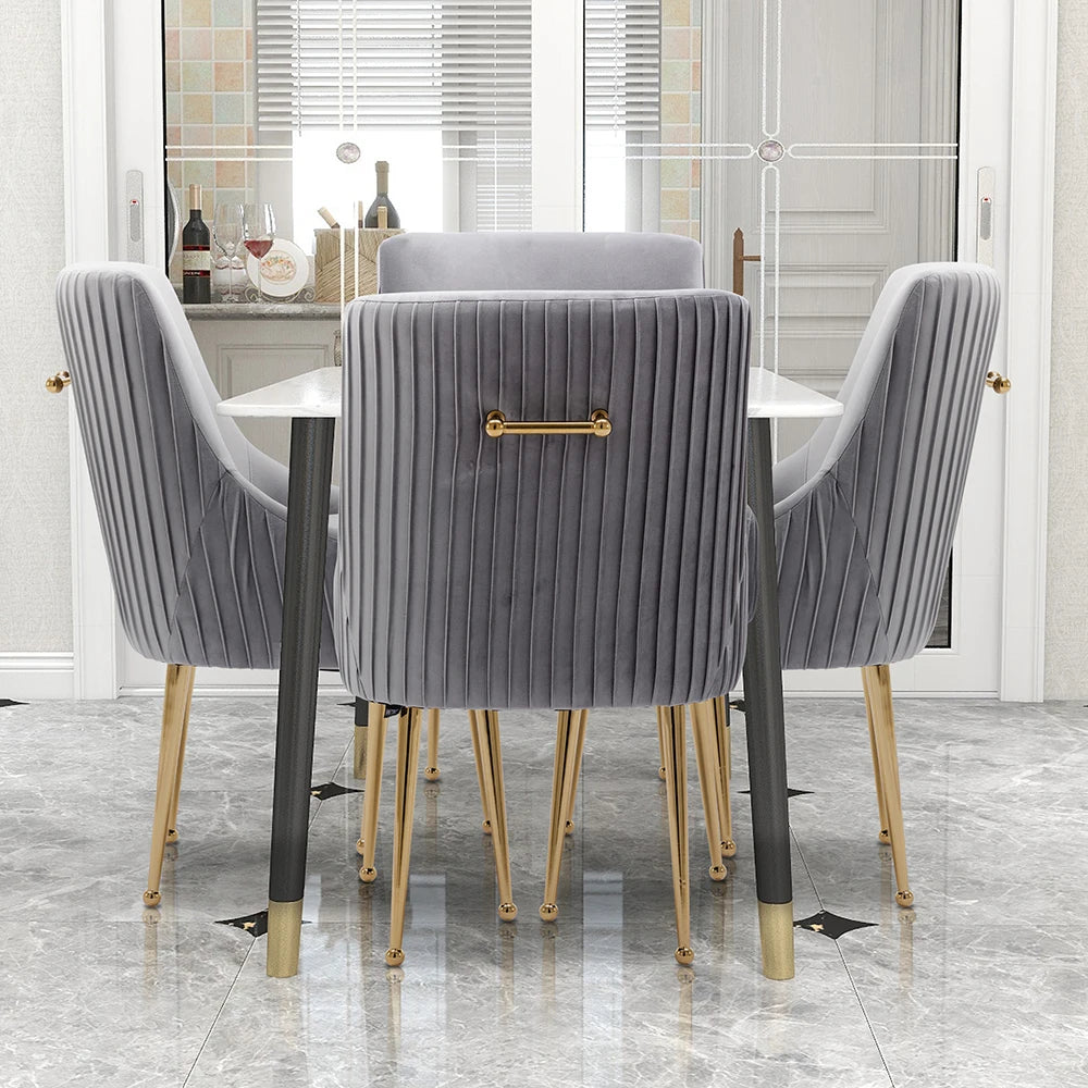 Glam Boucle Pleated Velvet Dining Chair Set of 4 with Rear Handle