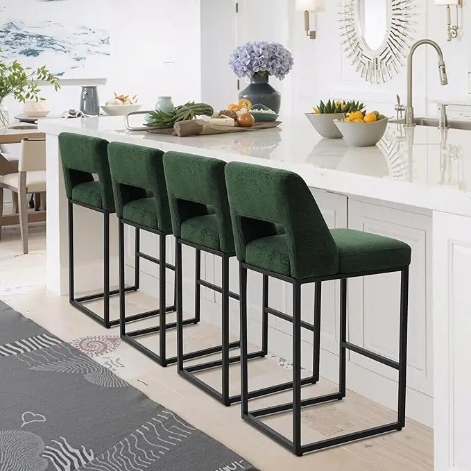 Black Upholstered Counter-Height Bar Stools, Set of 4 – Modern Kitchen Island Chairs with Backs