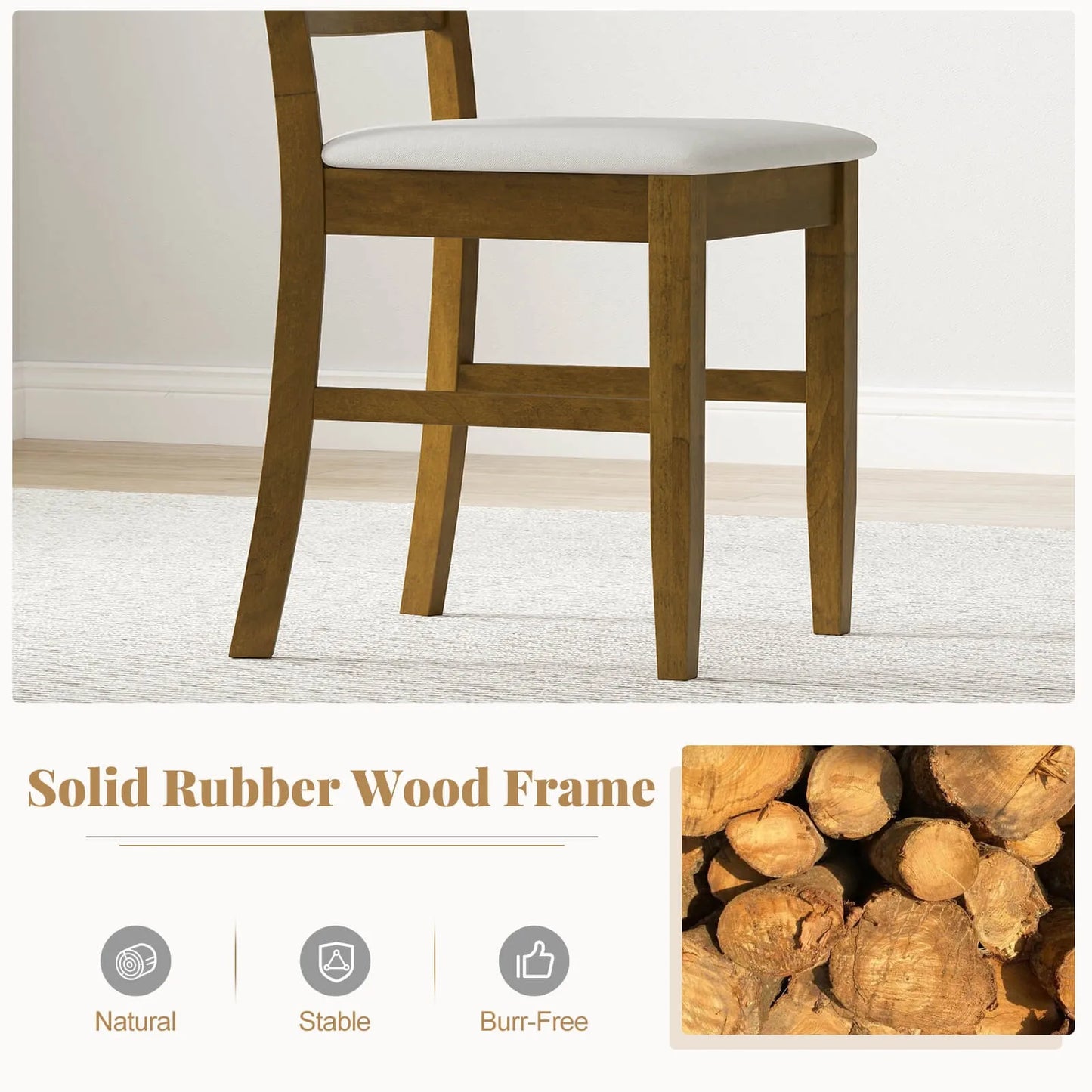 Wood Dining Chairs Set of 2 Fabric Upholstered Side Chairs wi/ Rubber Wood Frame
