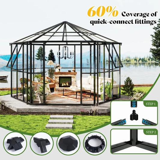 12x10x8 FT Hexagonal, Polycarbonate Greenhouse for Outdoors, Quick-Connect Assembly, Aluminum Frame with Ventilation
