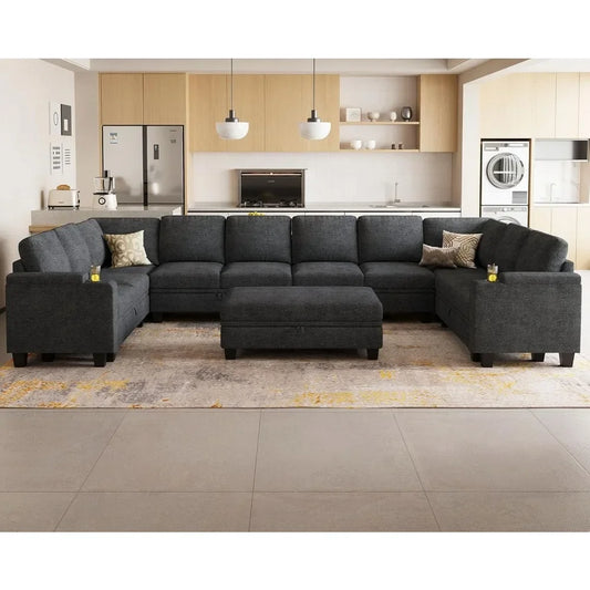 Oversized U Shaped Modular Sectional Couches Sofa Set with Storage, Ottoman, Large Sectional