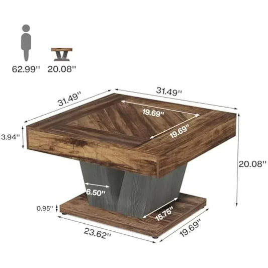 Square Wood Coffee Table for Living Room, 31.5" Modern Center Table