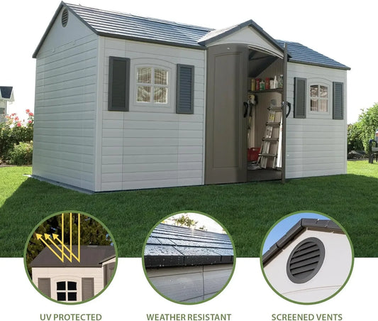 Outdoor Storage Shed 8x15 Foot- Desert Sand, Heavy Duty Waterproof, UV Resistant Metal Frame Garden Shed