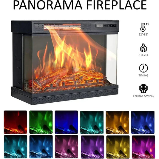 3-Sided Glass Fireplace Glass Fireplace TV Stand 12 Color Entertainment Center Console
