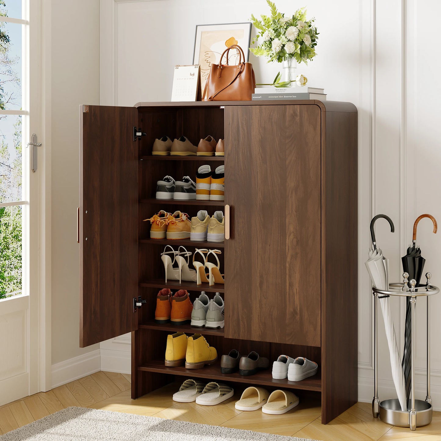 Shoe Cabinet, 6-Tier Shoe Storage Cabinet for Entryway, 45'' Large Wooden Shoe Organizer