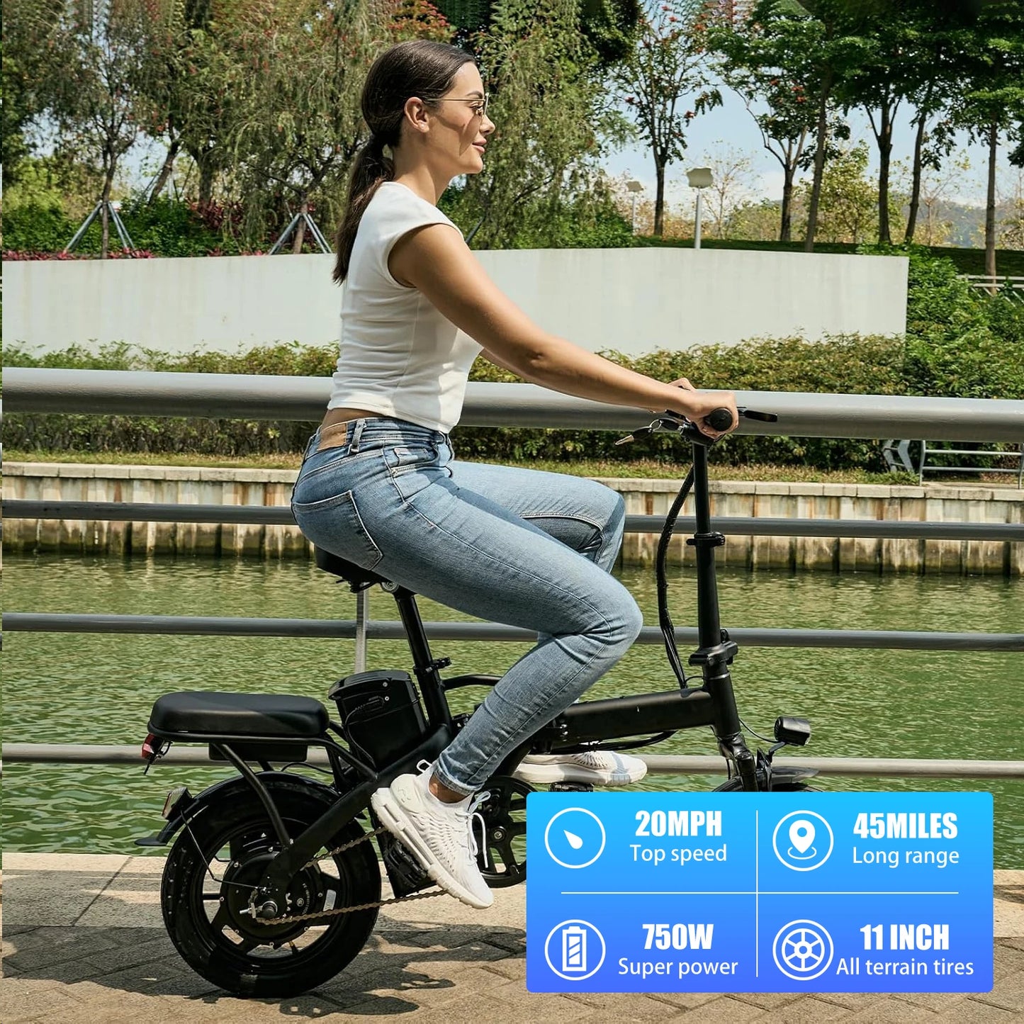 14inch Road Tires, Electric with Basket 48V 400W Folding bike, Carbon Steel Lightweight Foldable Adult Brushless