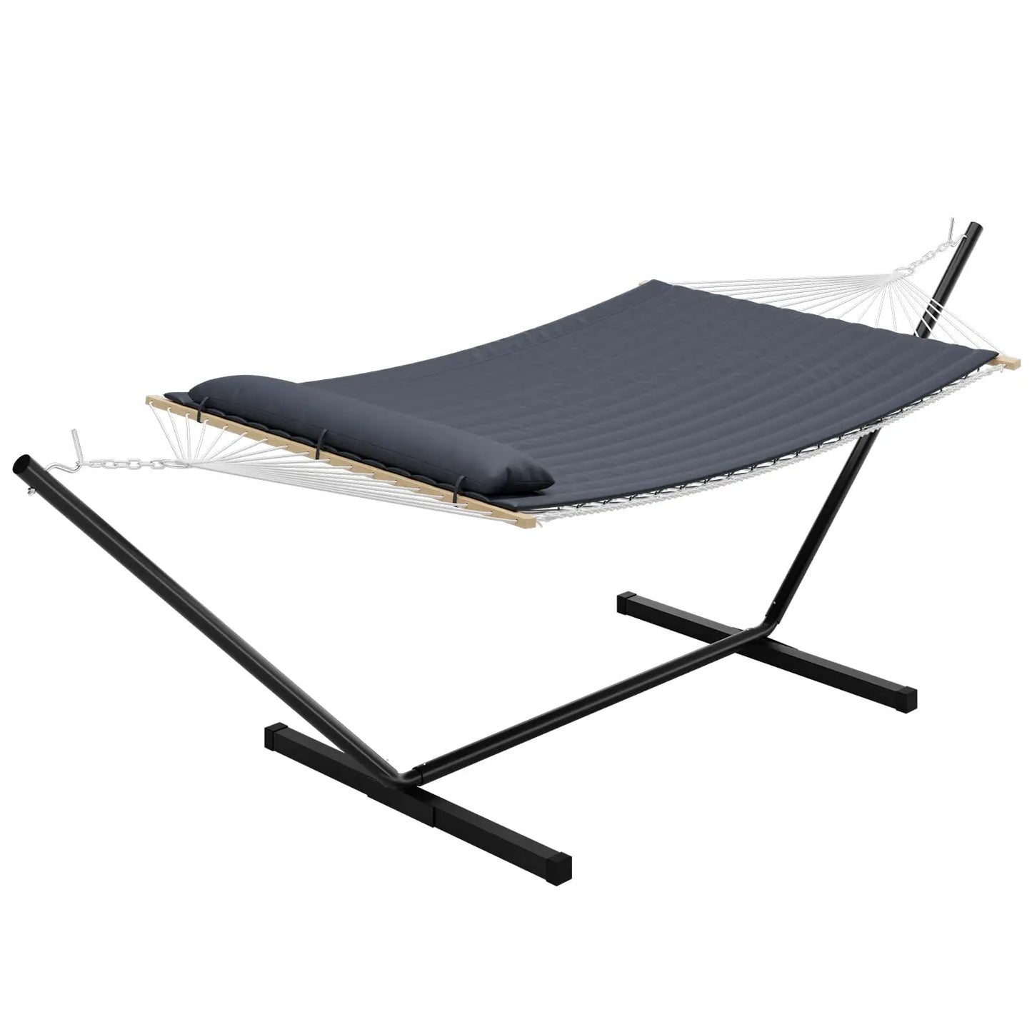 Portable Double Hammock With Stand, 2 Person Heavy Duty For Outdoors With Pillow & Adjustable Steel Stand