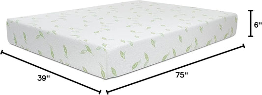 6 Inch Green Tea Infused Memory Foam Mattress, Twin Size, CertiPUR-US Certified, Bed in a Box