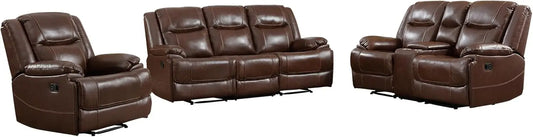 Genuine Leather Manual Recliner Sofa Set, Loveseat