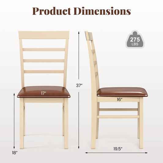 Wooden dining chair set of 2 with rubber wood frame padded seat for kitchen