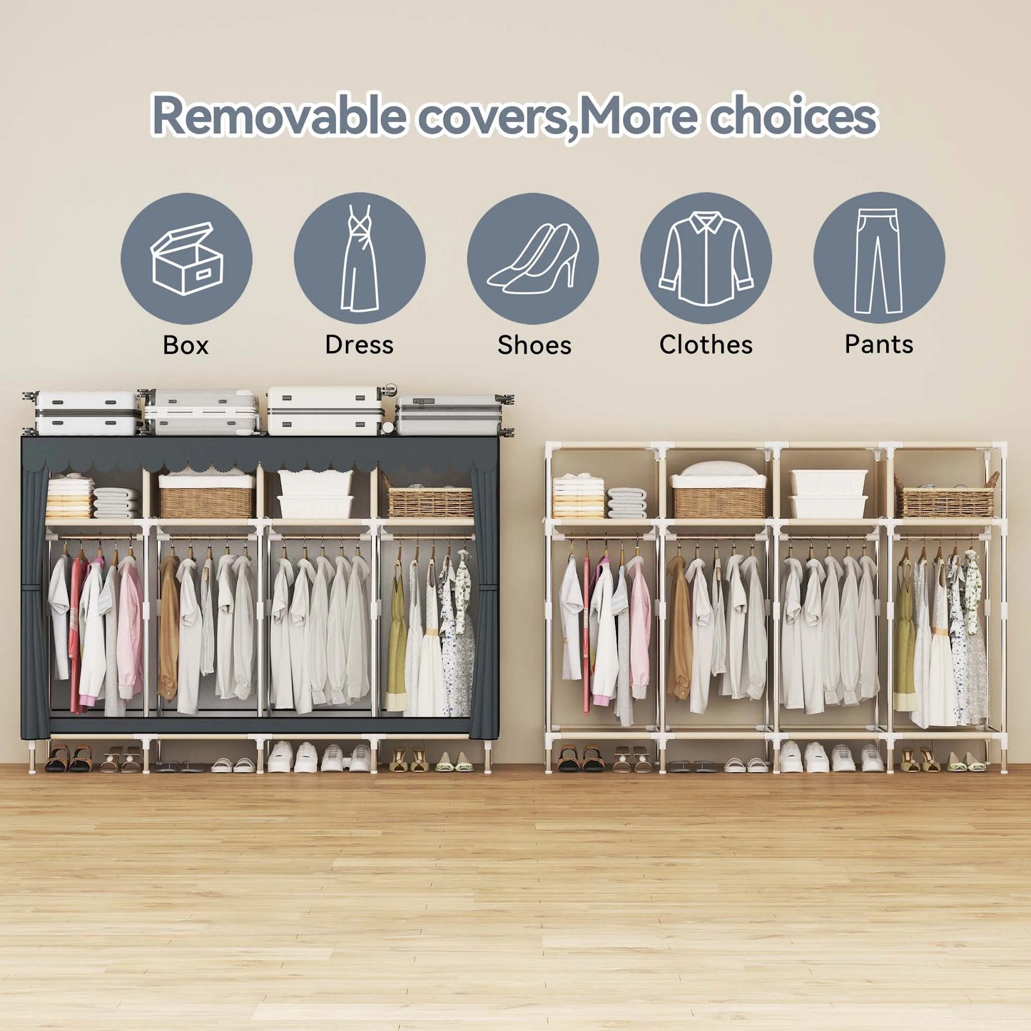 79 Inch Wide Walk-in Closet with Drawers, Large Portable Wardrobe with Included Dust Cover, Storage