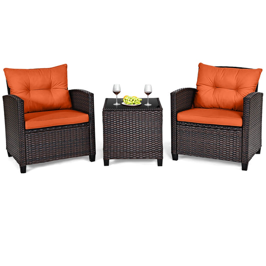 3 PCS Patio Rattan Furniture Set Cushioned Conversation Set