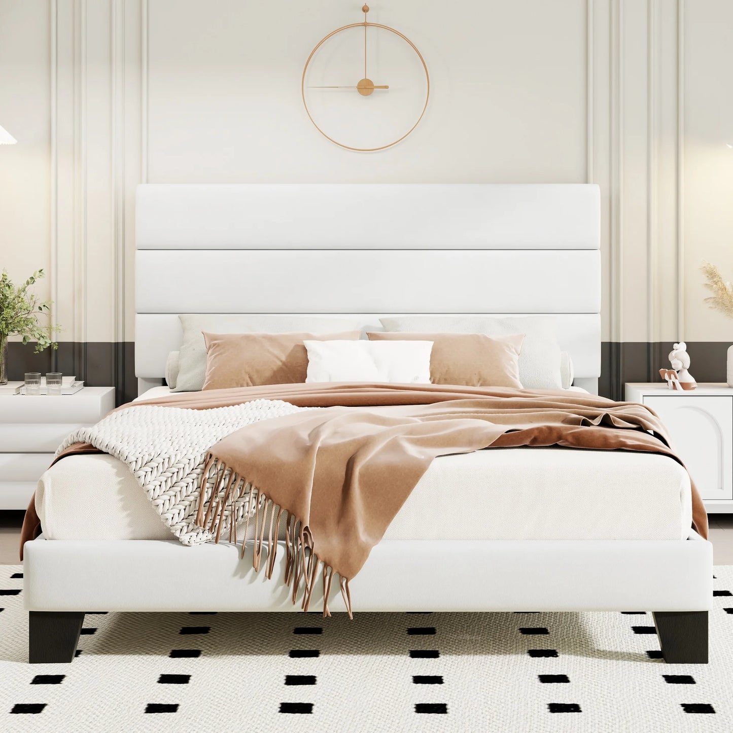 Bed Frame with Headboard, Fabric Platform Bed, Strong Wood Slats Support Panel Bed Mattress Foundation